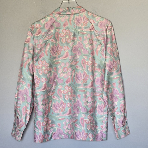Vintage 80s Jim Thompson 100% Silk Cottagecore Pastel Button Down Blouse 8 - Picture 3 of 10